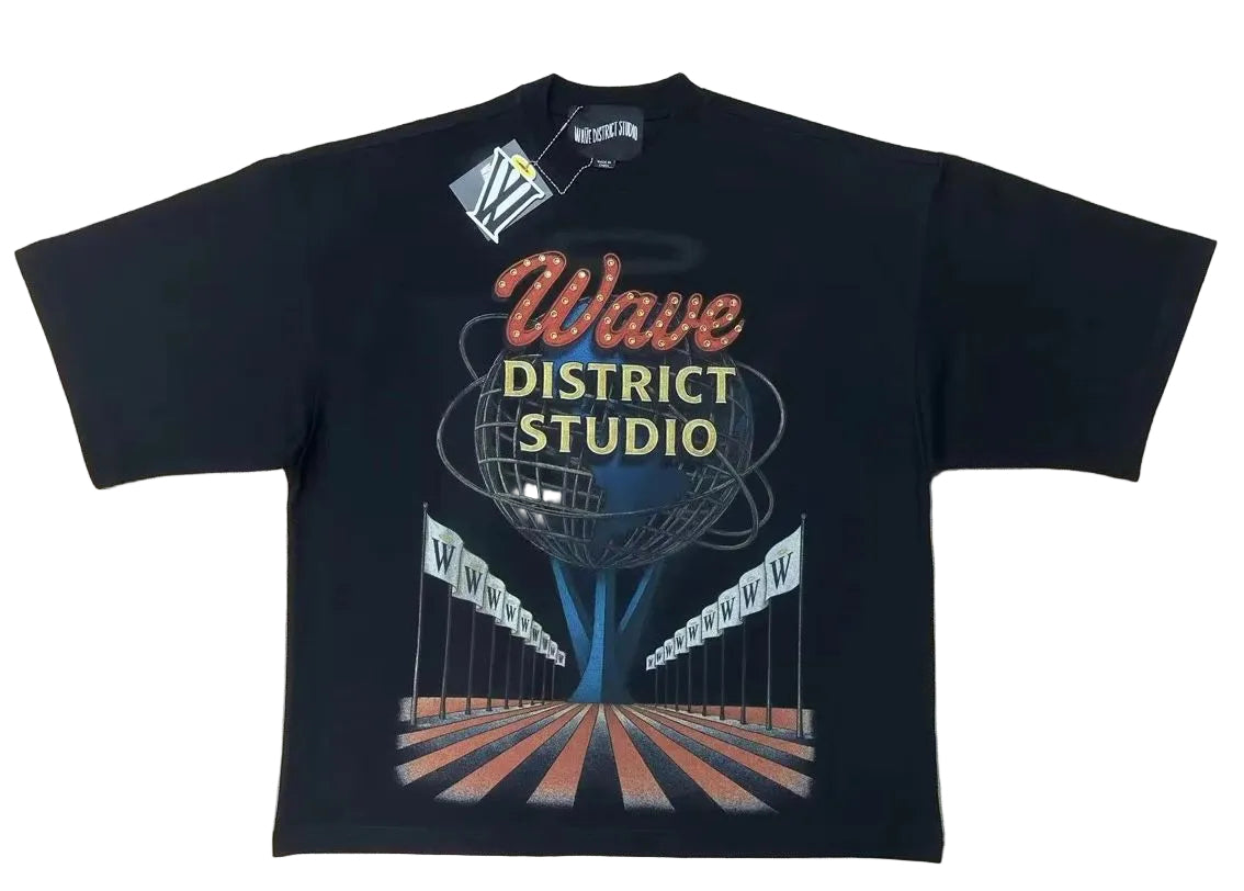 MR WAVE DISTRICT GLOBE (BLACK) OVERSIZED T SHIRT WDS-2T009T