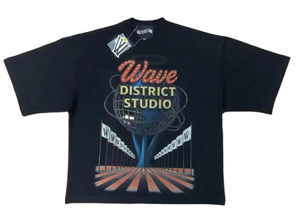 MR WAVE DISTRICT GLOBE (BLACK) OVERSIZED T SHIRT