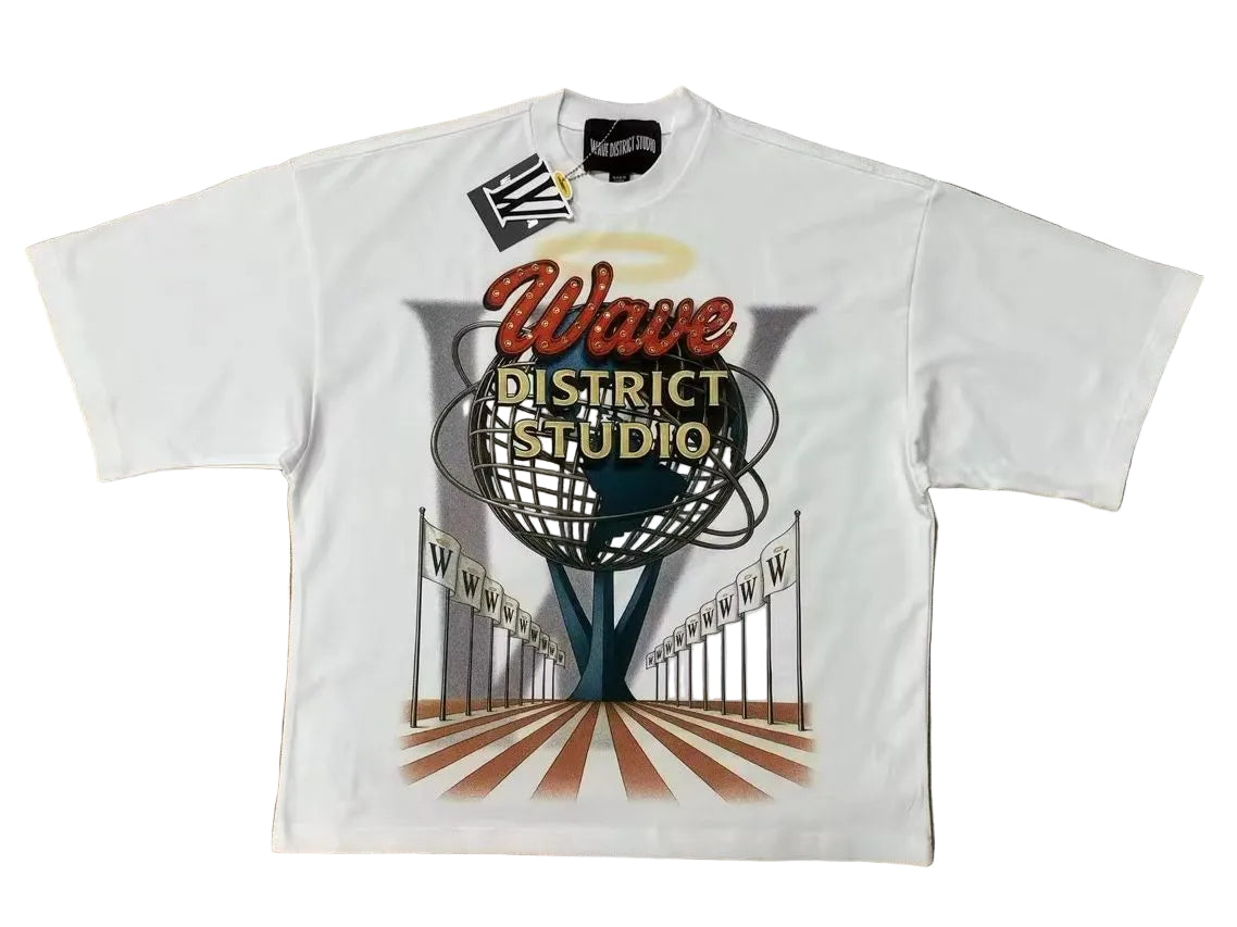 MR WAVE DISTRICT GLOBE (WHITE) OVERSIZED T SHIRT WDS-2T001A