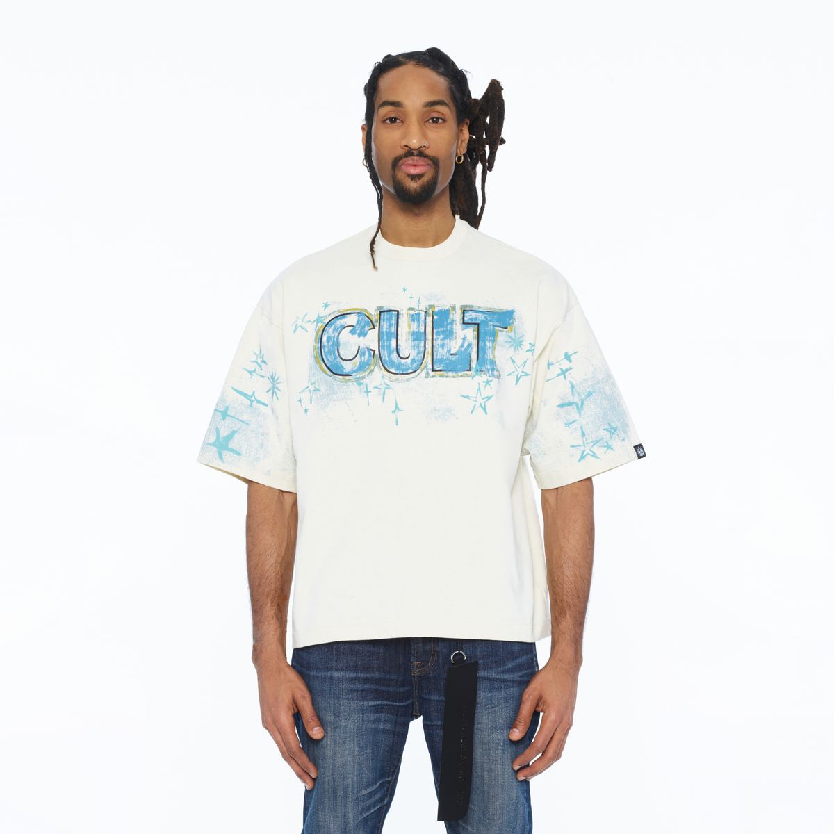 CULT BOXY OVERSIZED FIT 260 GRAMS COTTON JERSEY SHORT SLEEVE CREW NECK TEE "STARS" (626B10-K28A)