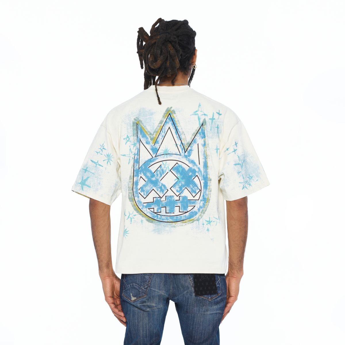CULT BOXY OVERSIZED FIT 260 GRAMS COTTON JERSEY SHORT SLEEVE CREW NECK TEE "STARS" (626B10-K28A)