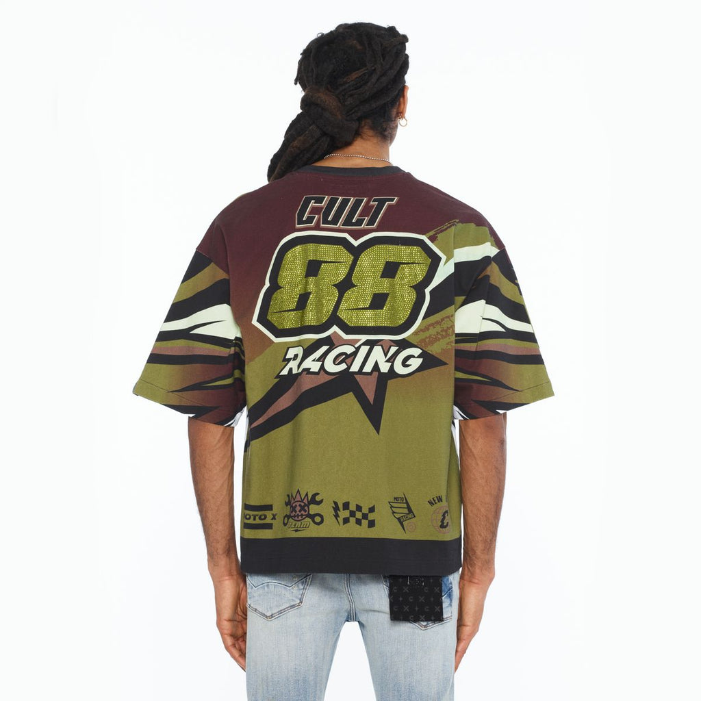 CULT BOXY OVERSIZED FIT 260 GRAMS COTTON JERSEY SHORT SLEEVE CREW NECK TEE " RACER " (626B7-K47A)