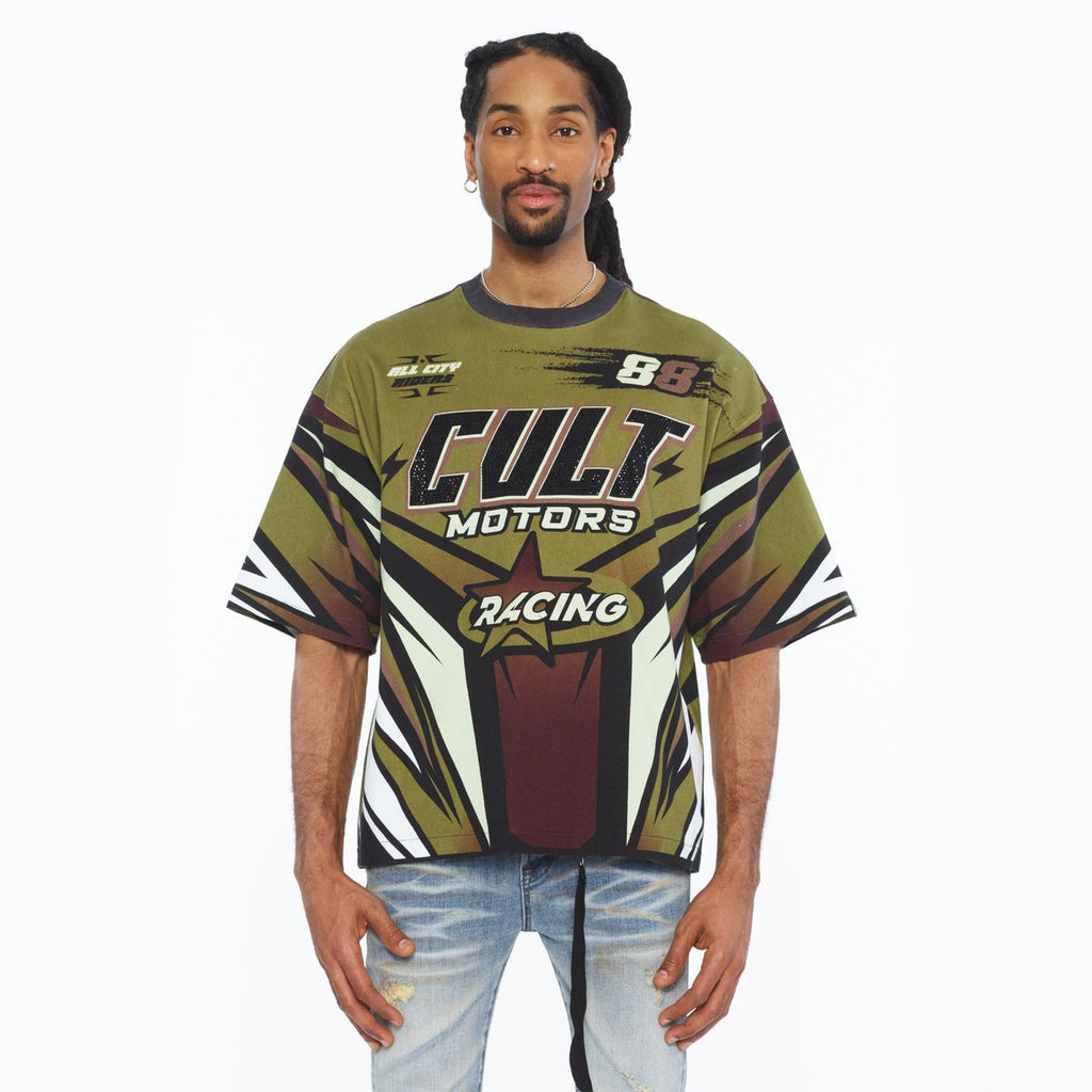 CULT BOXY OVERSIZED FIT 260 GRAMS COTTON JERSEY SHORT SLEEVE CREW NECK TEE " RACER " (626B7-K47A)