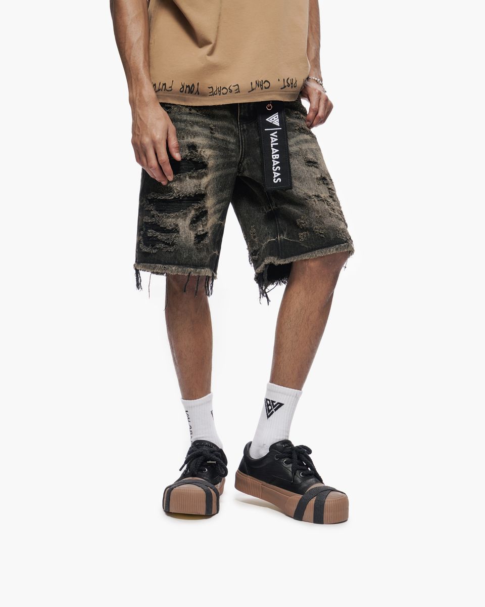 VALABASAS "CLIPPED" DENIM SHORTS (VLBS-VSH2-1034)  grey washed