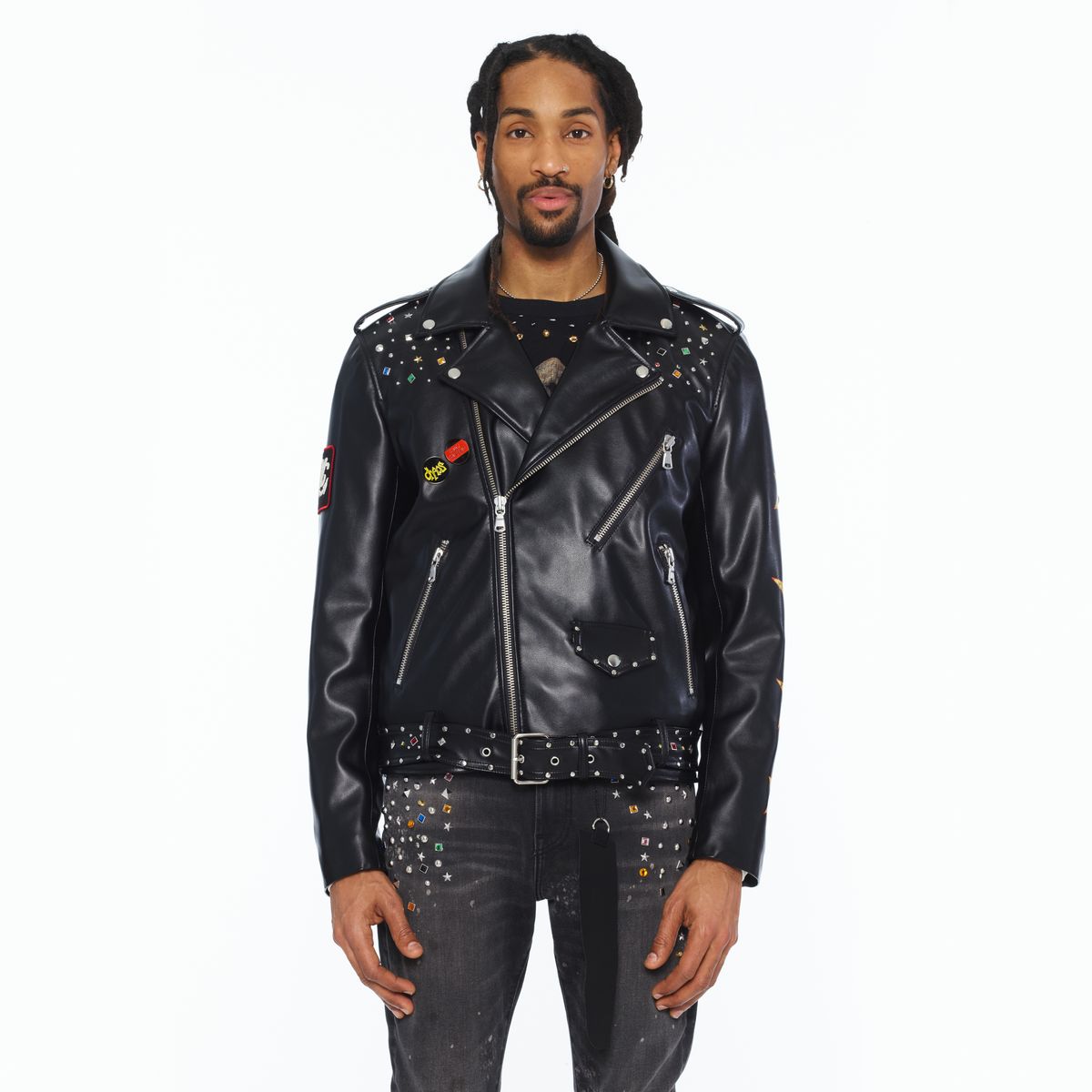 CULT LEATHER MOTO JACKET "STARS" (626B8-JL78A)