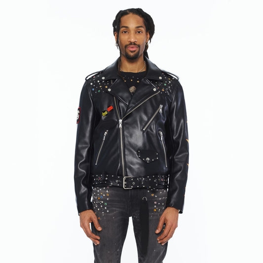CULT LEATHER MOTO JACKET "STARS" (626B8-JL78A)