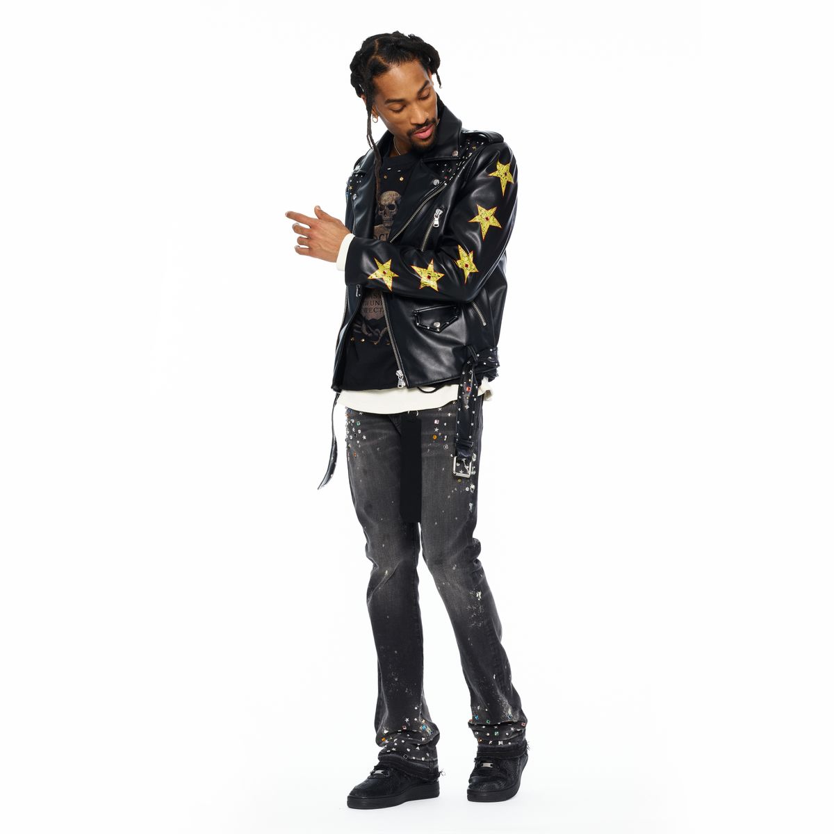 CULT LEATHER MOTO JACKET "STARS" (626B8-JL78A)