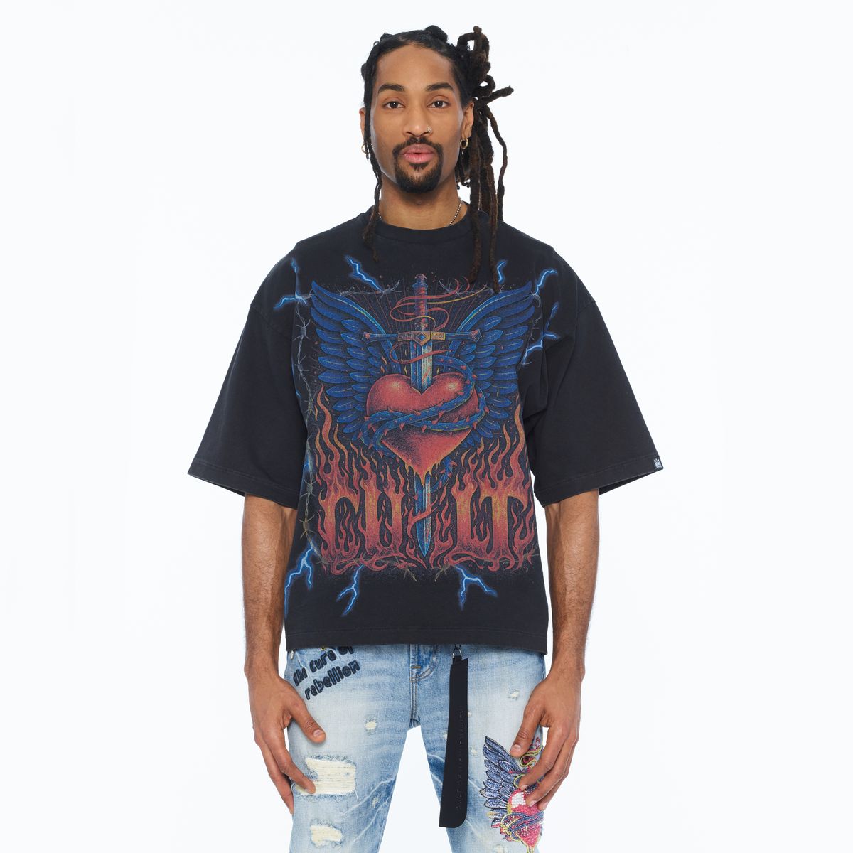CULT BOXY OVERSIZED FIT 260 GRAMS COTTON JERSEY SHORT SLEEVE CREW NECK TEE "HEART" 626B8-K26A
