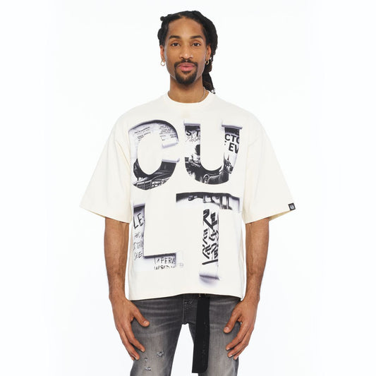 CULT BOXY OVERSIZED FIT 260 GRAMS COTTON JERSEY SHORT SLEEVE CREW NECK TEE"CULT NEWSPAPER" (626B8-K29A)