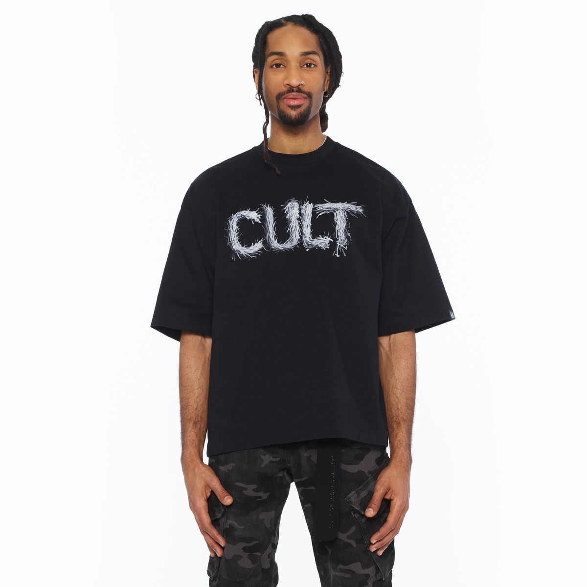 CULT BOXY OVERSIZED FIT 260 GRAMS COTTON JERSEY SHORT SLEEVE CREW NECK TEE "SHREDDED" (626B8-K35A)