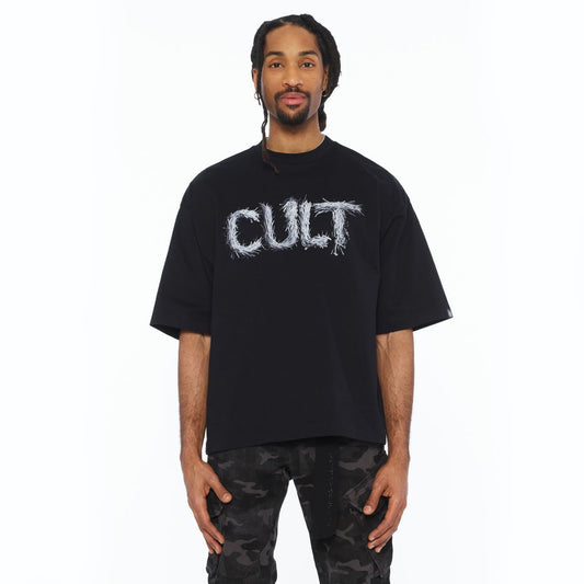 CULT BOXY OVERSIZED FIT 260 GRAMS COTTON JERSEY SHORT SLEEVE CREW NECK TEE "SHREDDED" (626B8-K35A)