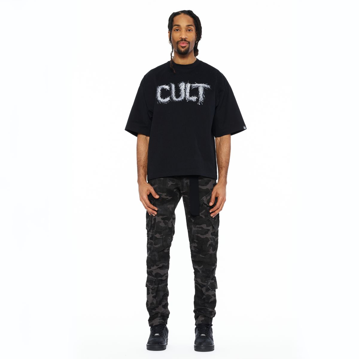 CULT BOXY OVERSIZED FIT 260 GRAMS COTTON JERSEY SHORT SLEEVE CREW NECK TEE "SHREDDED" (626B8-K35A)