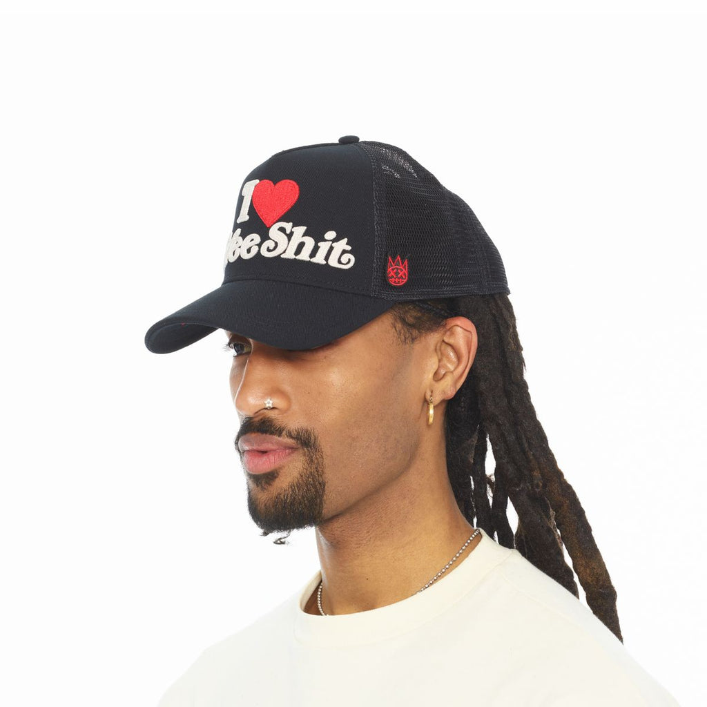 CULT MESH BACK TRUCKER CURVED VISOR " I LOVE FREE SHIT " (626BC-CH69A)