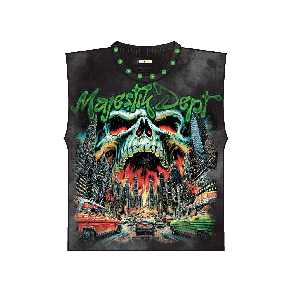 MAJESTIC DYED DTG GRAPHIC SLEEVELESS TEE W RHINESTONE (TE26031)