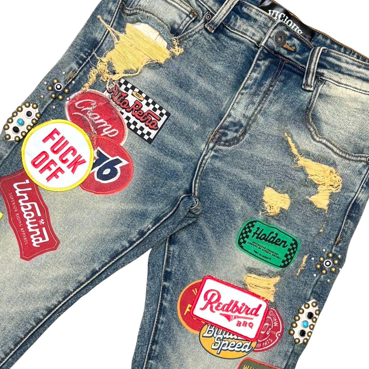 VICIOUS PREMIUM SKINNY BOOT CUT DENIM / PATCHES ALL OVER