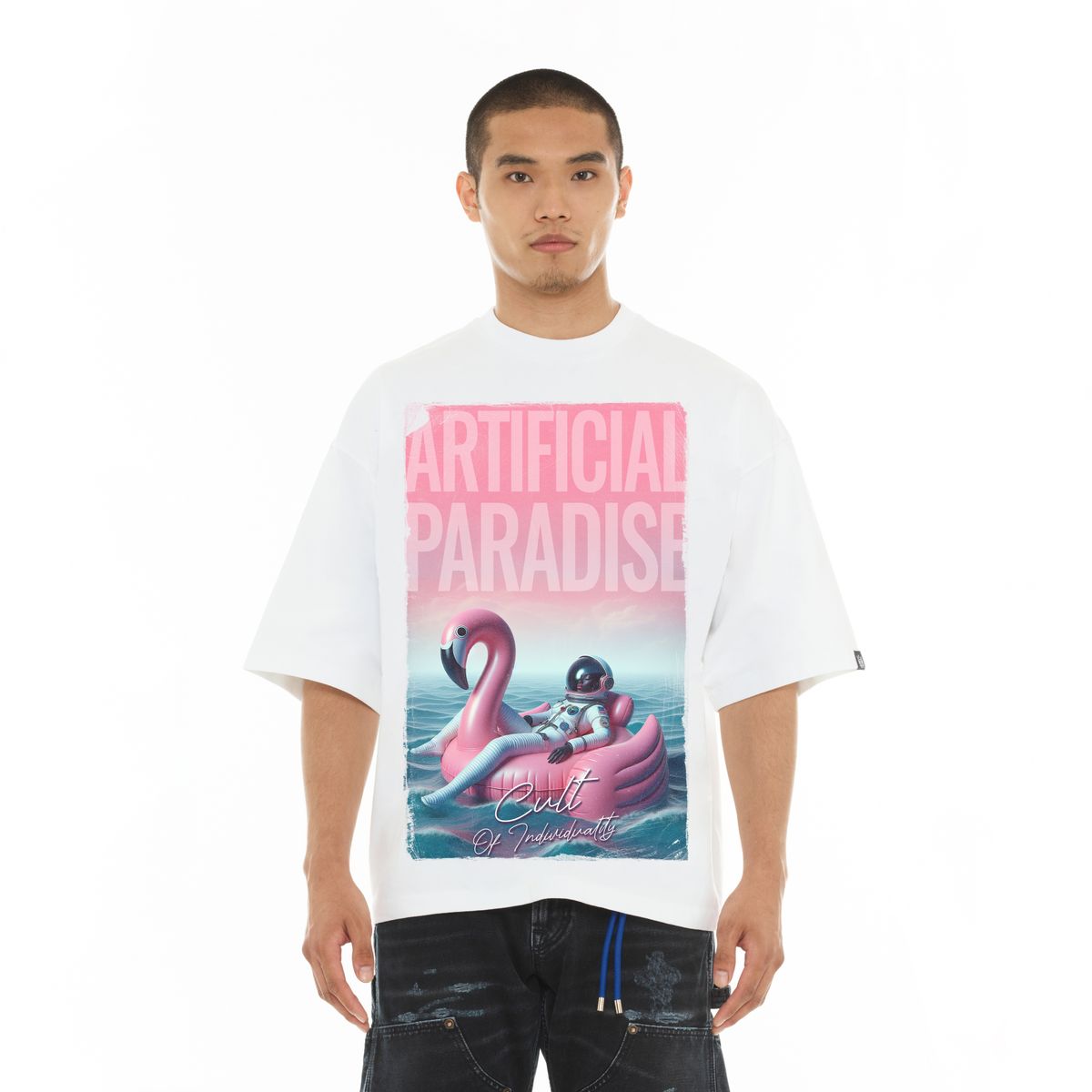 CULT OVERSIZED SHORT SLEEVE CREW NECK TEE "ARTIFICIAL PARADISE" (626A5-K47A)