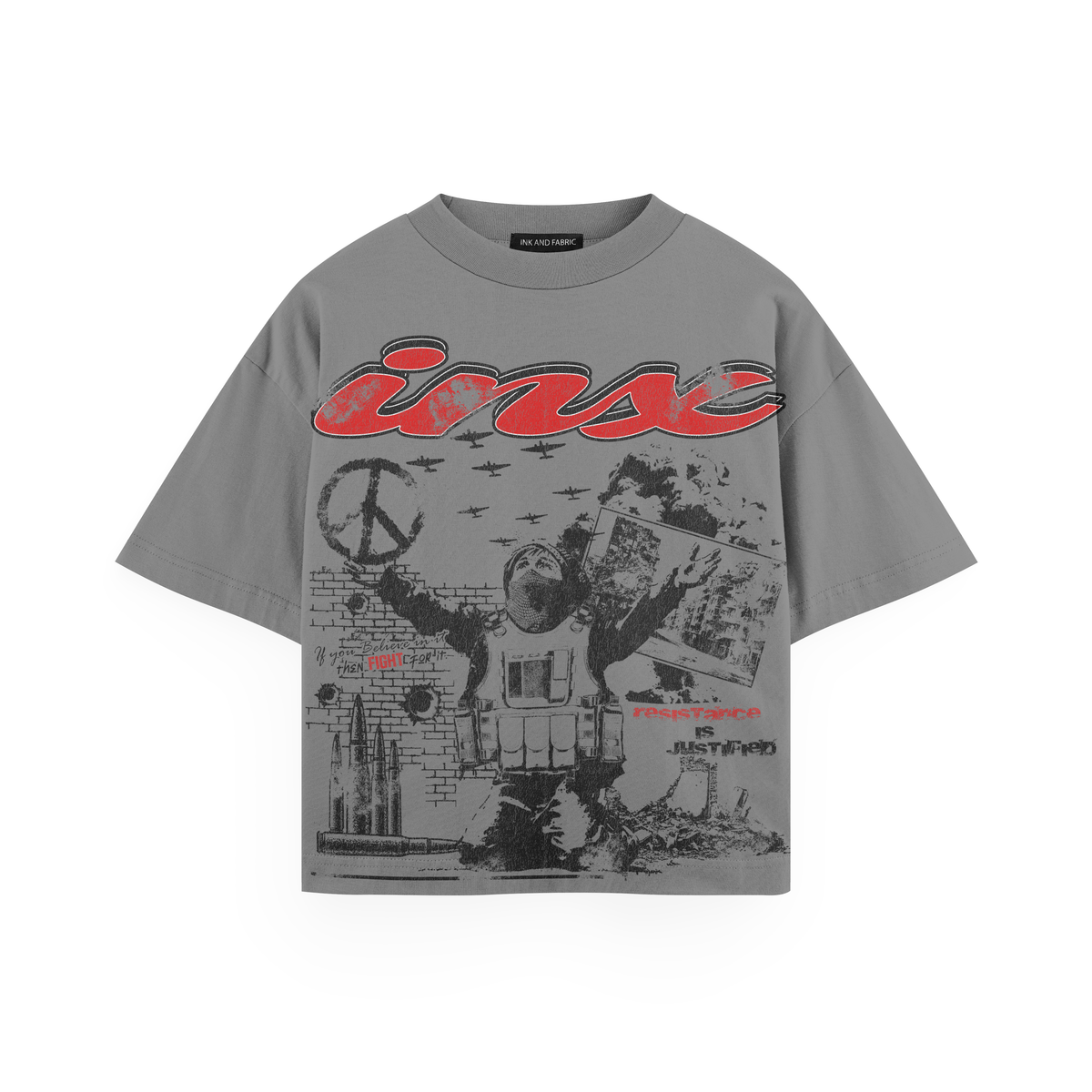 INX Resistance is Justice Oversized Heavyweight T-Shirt GRAY
