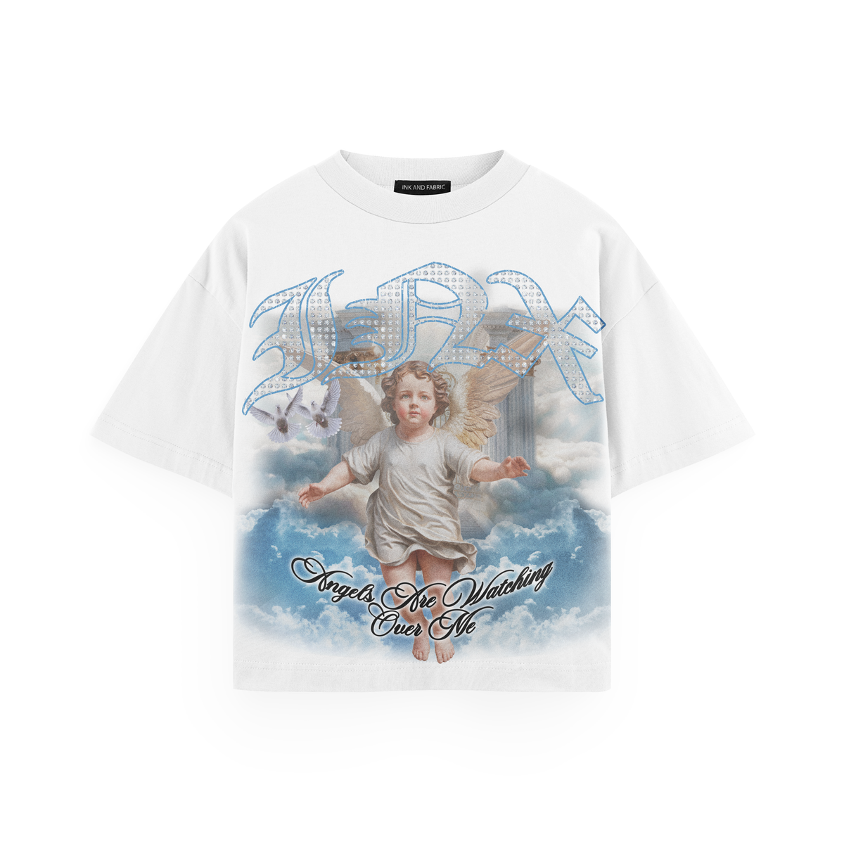 INX Angels Are Watching Oversized Heavyweight T-Shirt White
