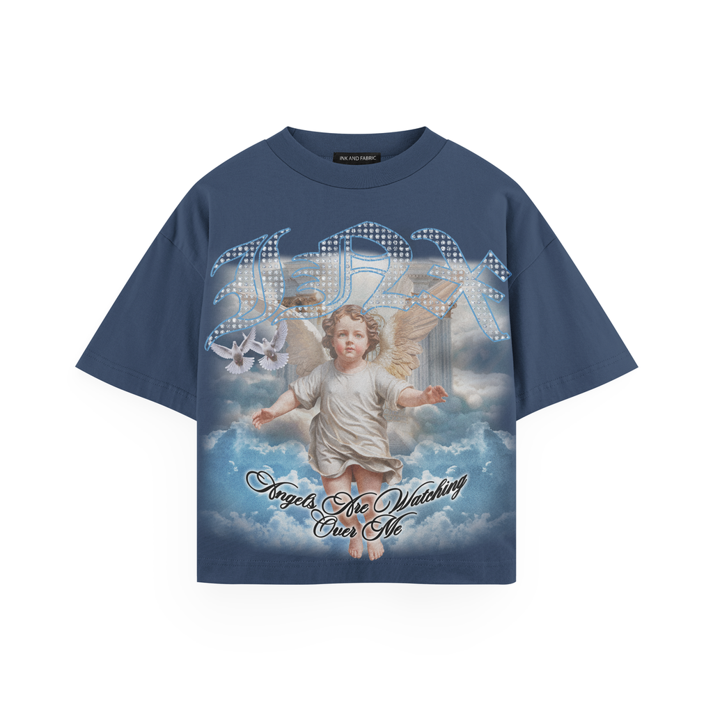 INX Angels Are Watching Oversized Heavyweight T-Shirt Blue