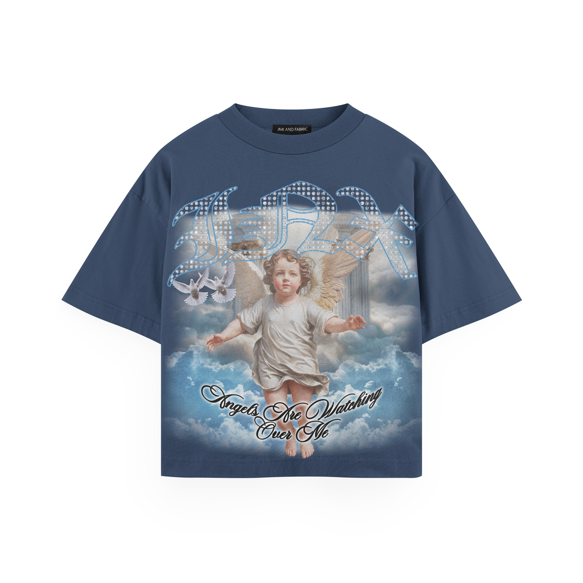 INX Angels Are Watching Oversized Heavyweight T-Shirt Blue