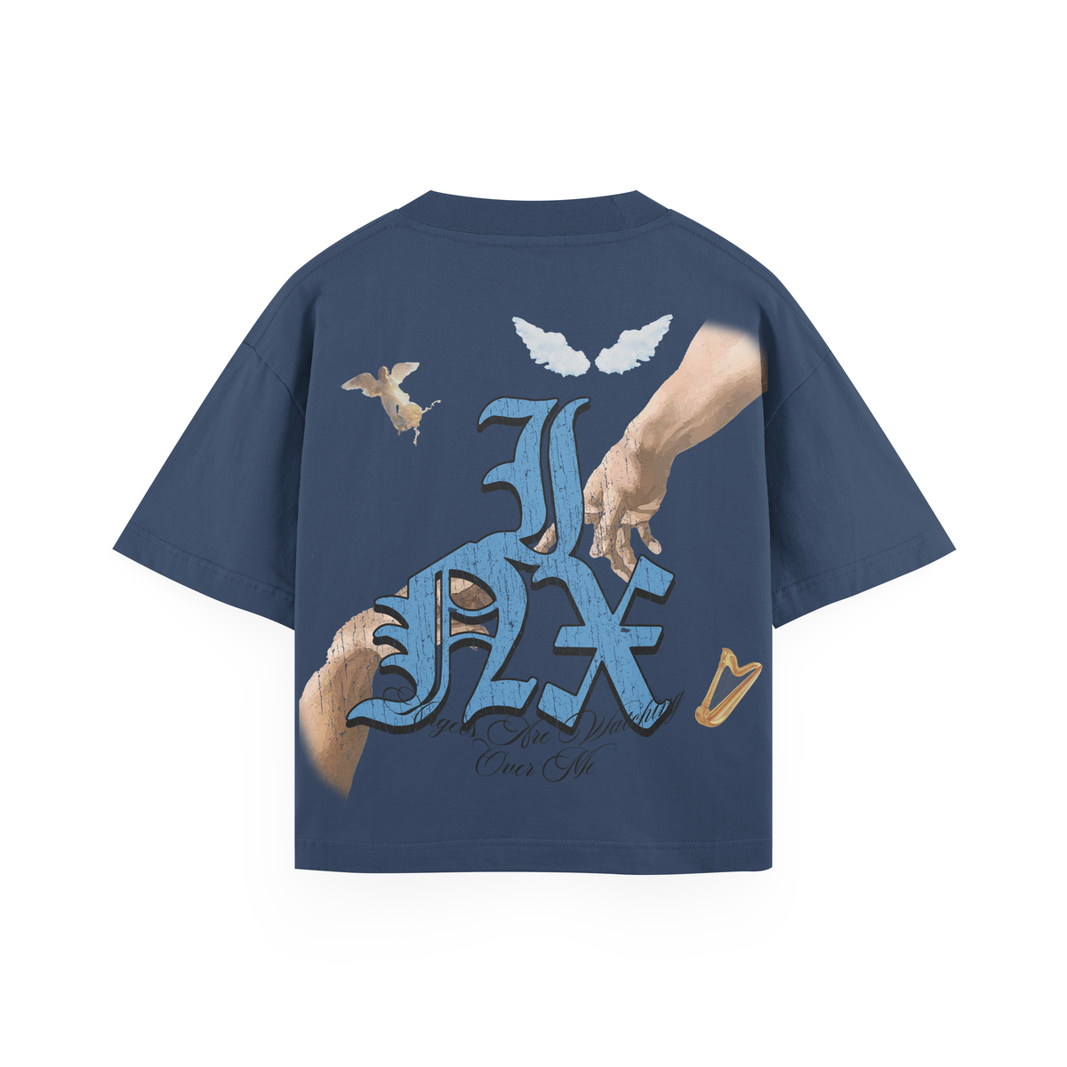 INX Angels Are Watching Oversized Heavyweight T-Shirt Blue