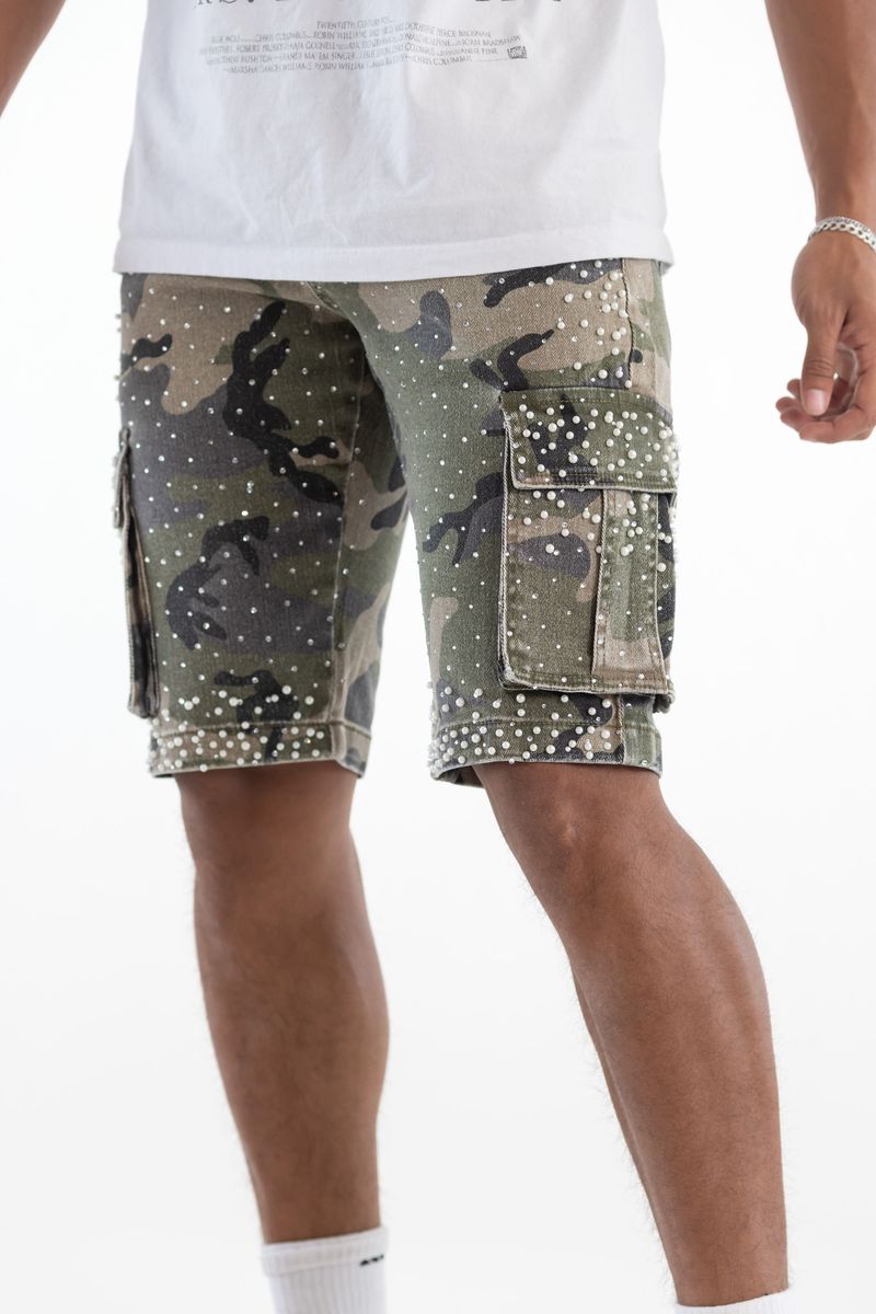KINDRED PREMIUM RHINESTONE DENIM SHORTS KD2245S-GREEN CAMO