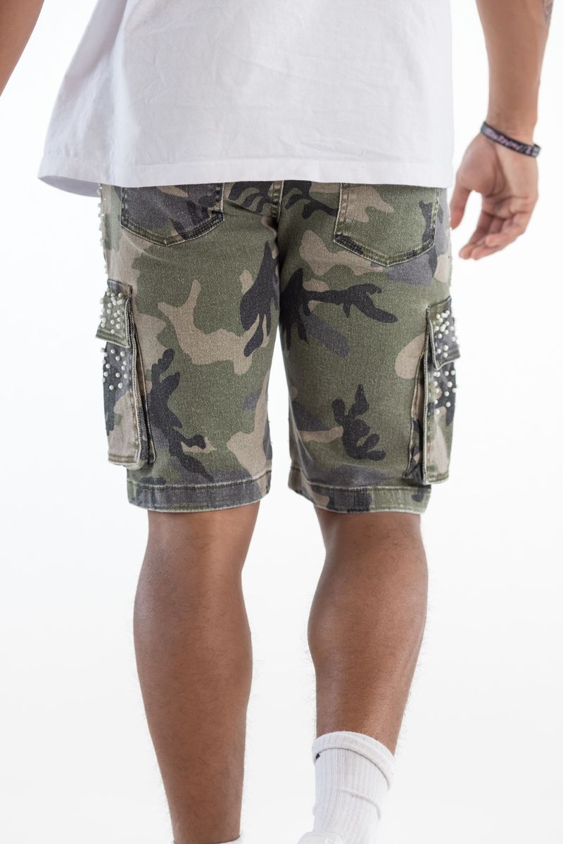 KINDRED PREMIUM RHINESTONE DENIM SHORTS KD2245S-GREEN CAMO