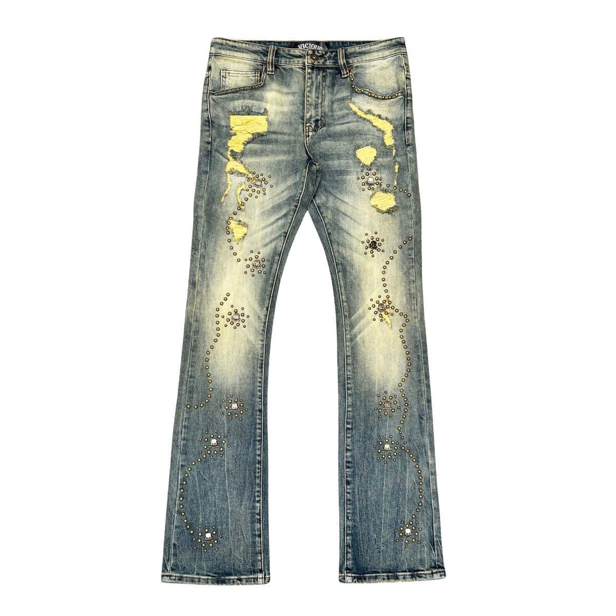 VICIOUS EMBELLISHED FLARE DENIM / WITH LIGHT STUDED VC1045