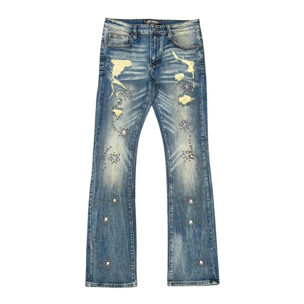 VICIOUS EMBELLISHED FLARE DENIM / WITH LIGHT STUDED VC1045