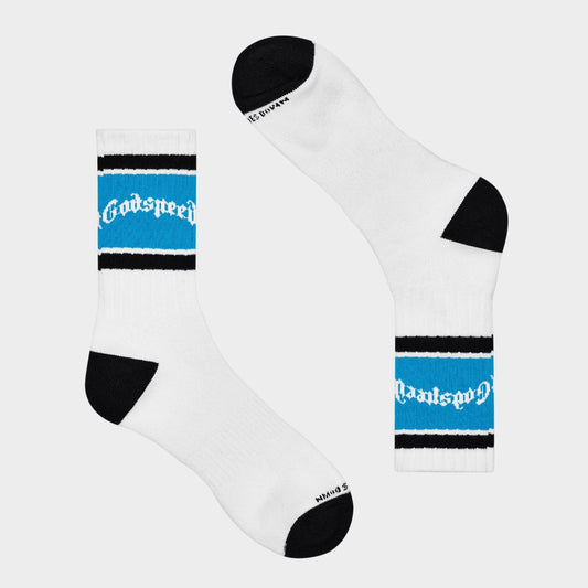 Godspeed Og Logo Striped Sock (White/Baby Blue)