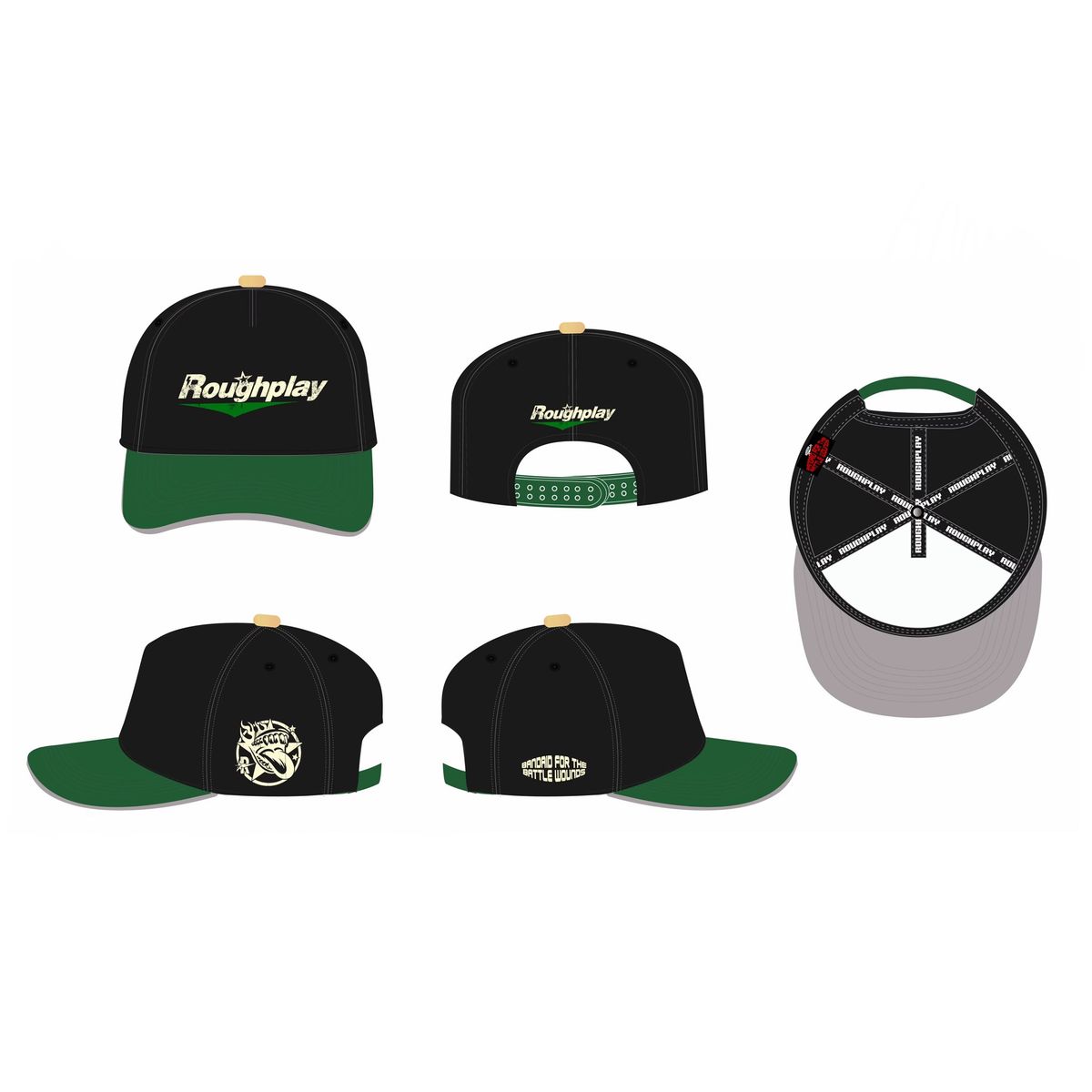 RoughPlay Black with Tan and Green SnapBack