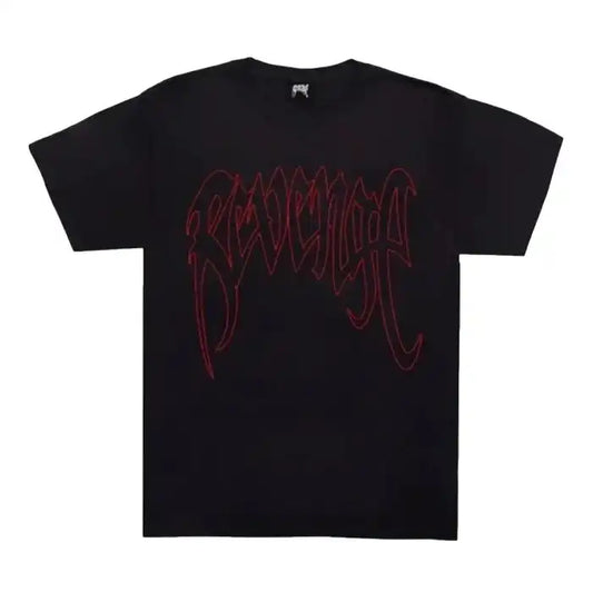 REVENGE OUTLINE LOGO TEE BLACK AND RED