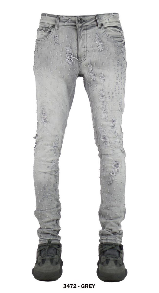 FOCUS JEANS HEAVY PIN DISTRESSED DENIM (3472 -GREY)