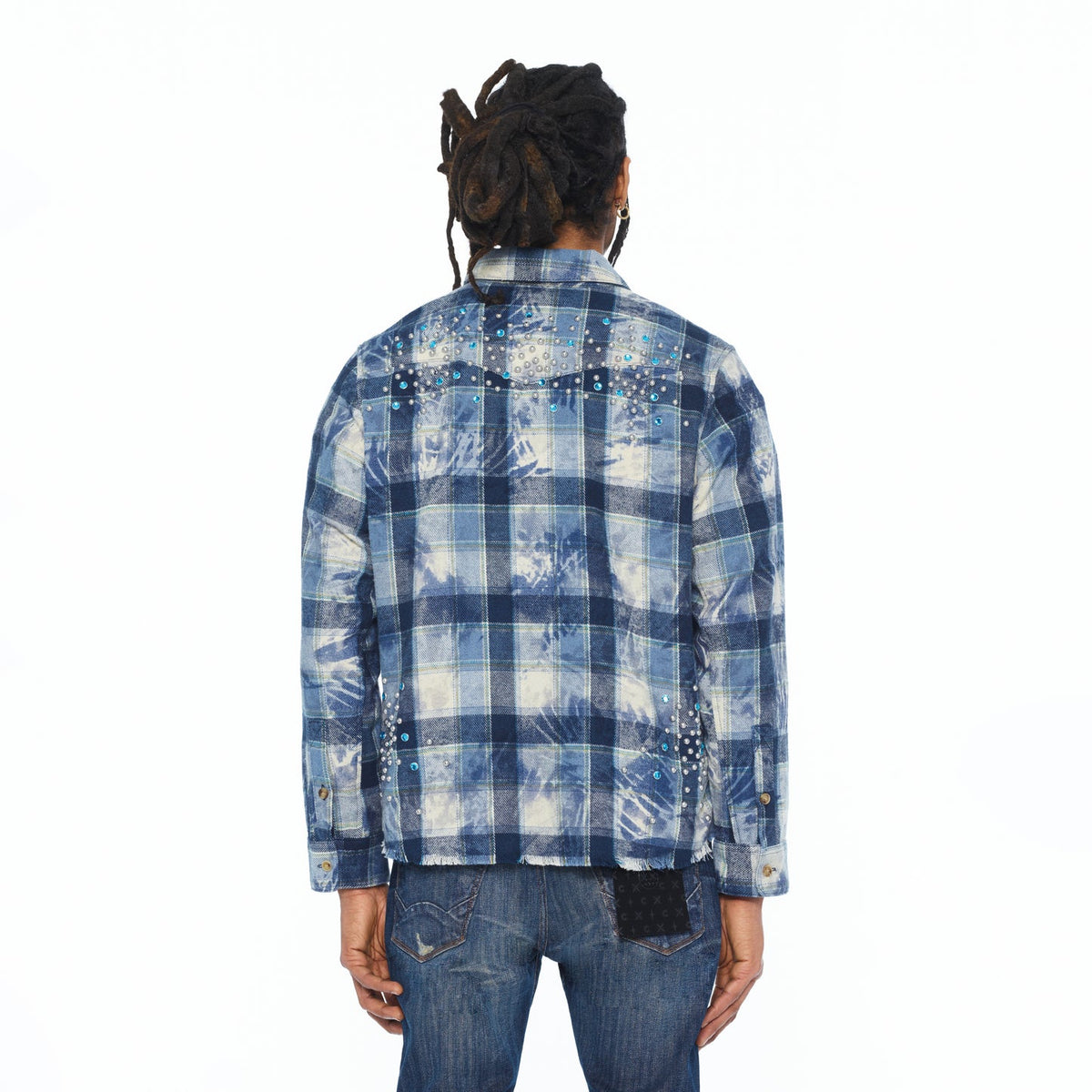 CULT L/S SLEEVE EMBELLISHED PLAID WOVEN SHIRT (626B10-WS71C)