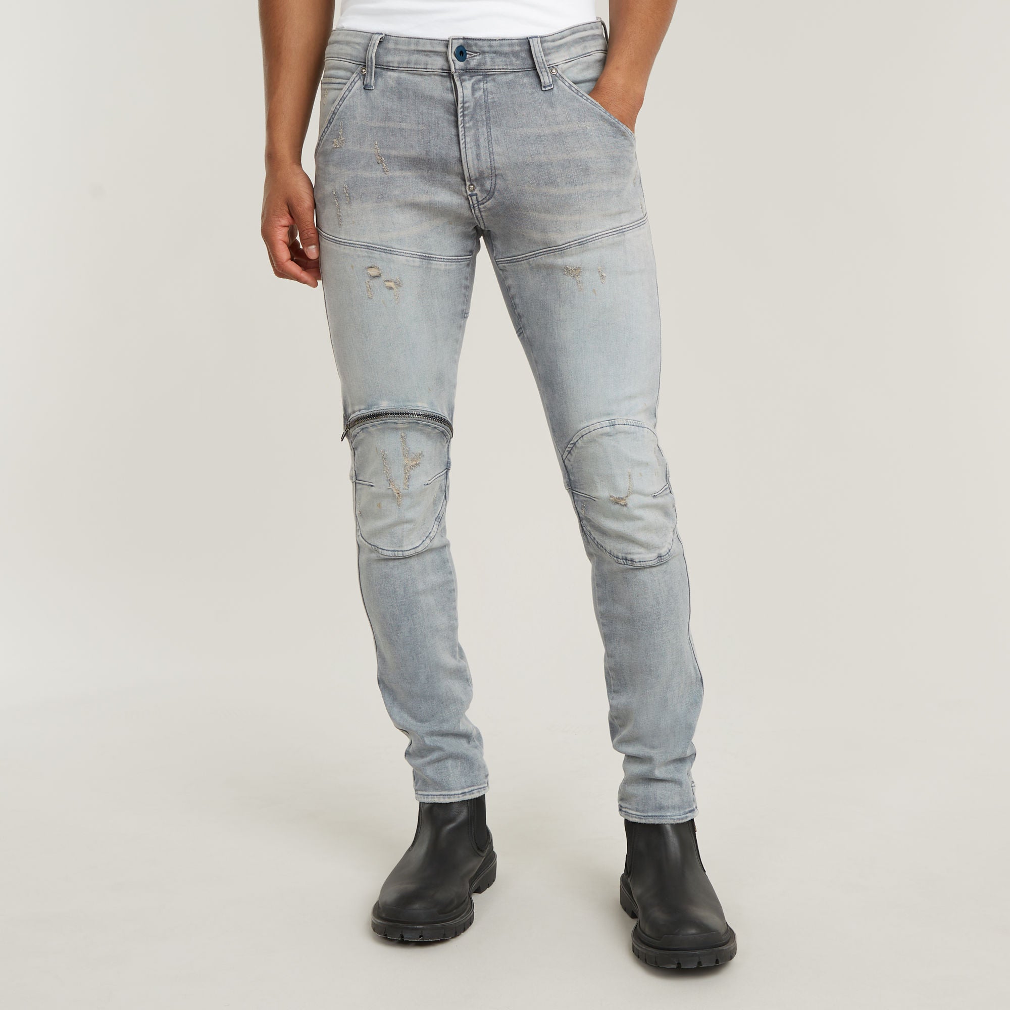 G-STAR 5620 3D ZIP KNEE SKINNY JEANS/VINTAGE OREON GREY DESTROYED
