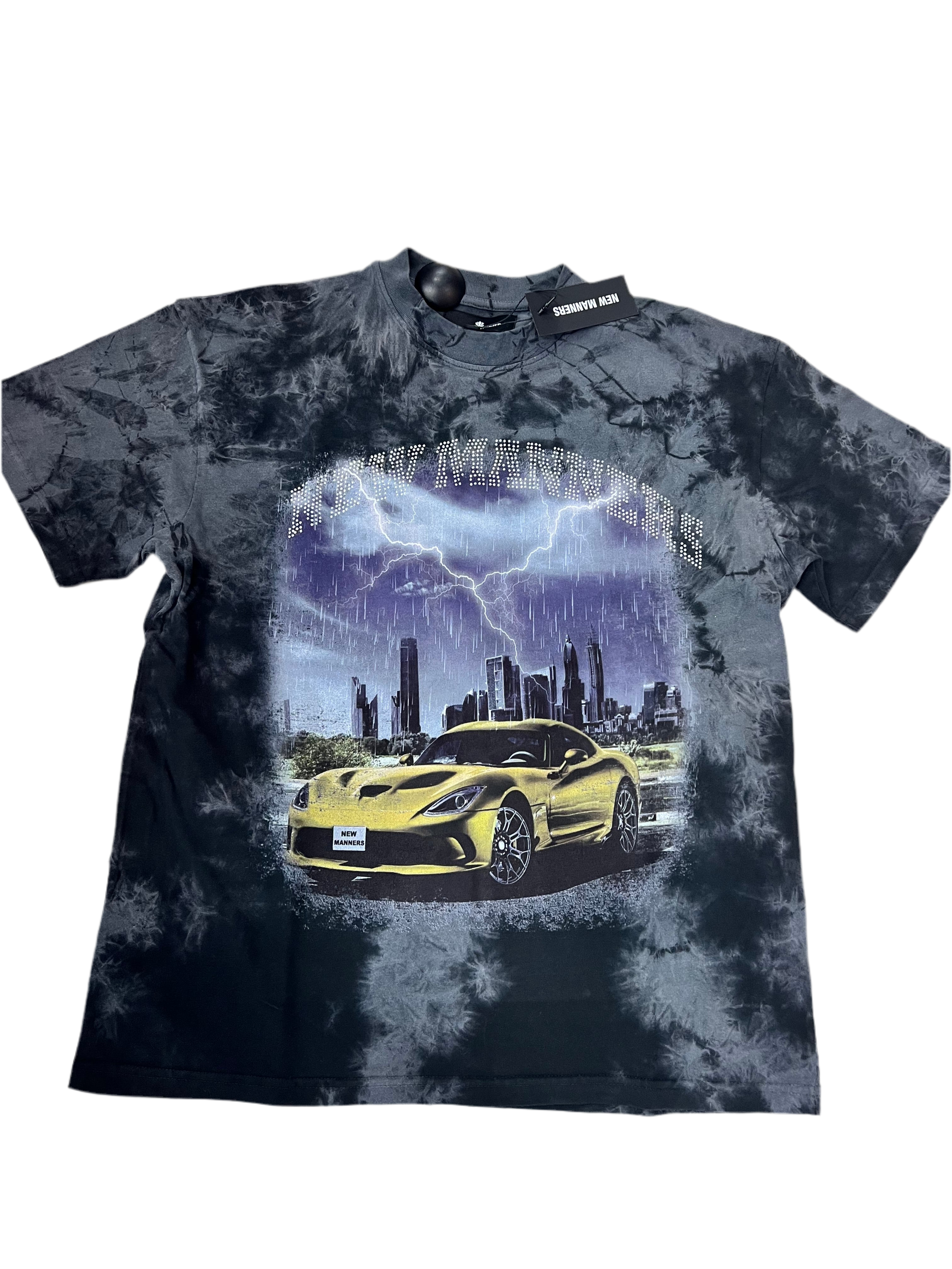 NEW MANNERS ELECTRIC TIE DYE RHINESTONE TEE