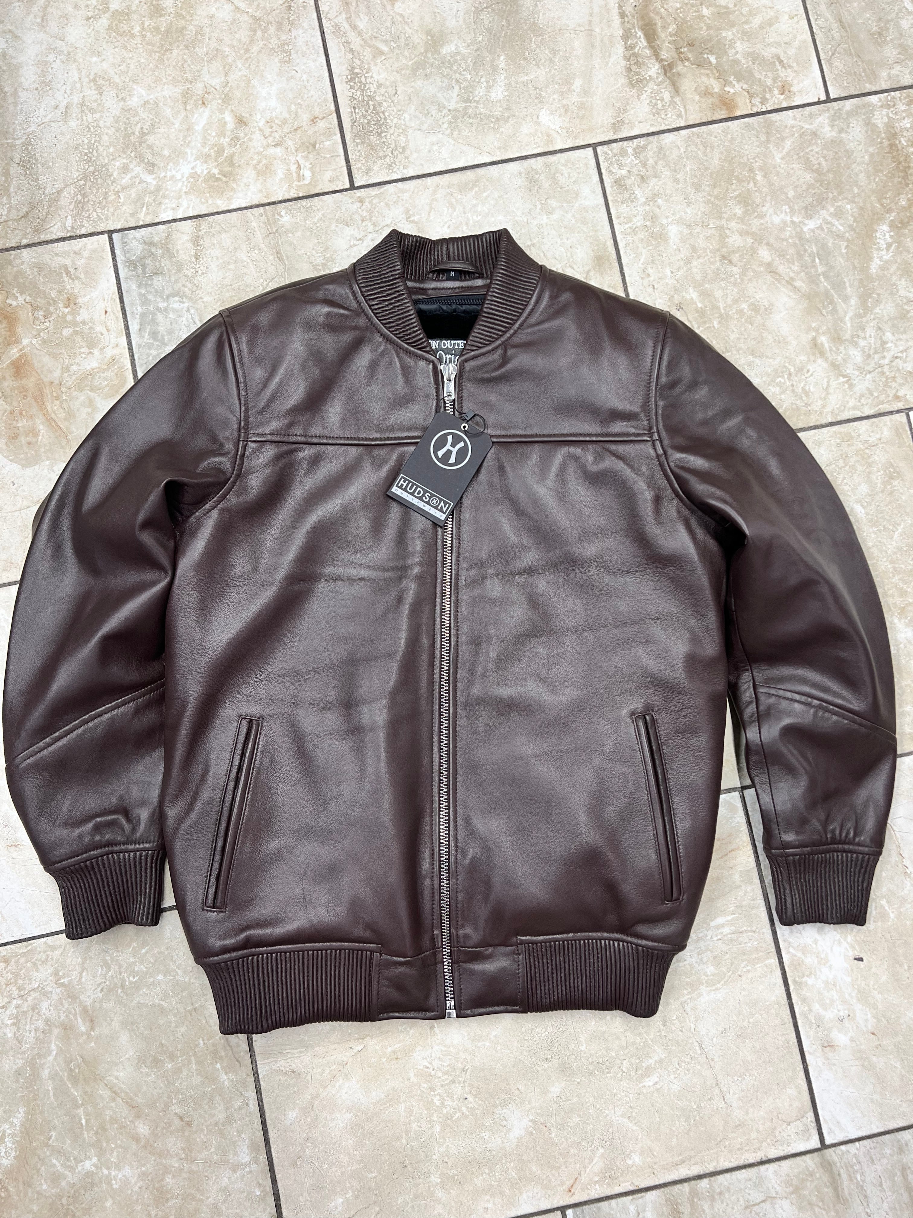 HUDSON BASEBALL LEATHER JACKET 199 BROWN