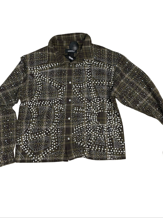 KD PREMIUM FLANNEL RHINESTONE SHIRTS-OLIVE