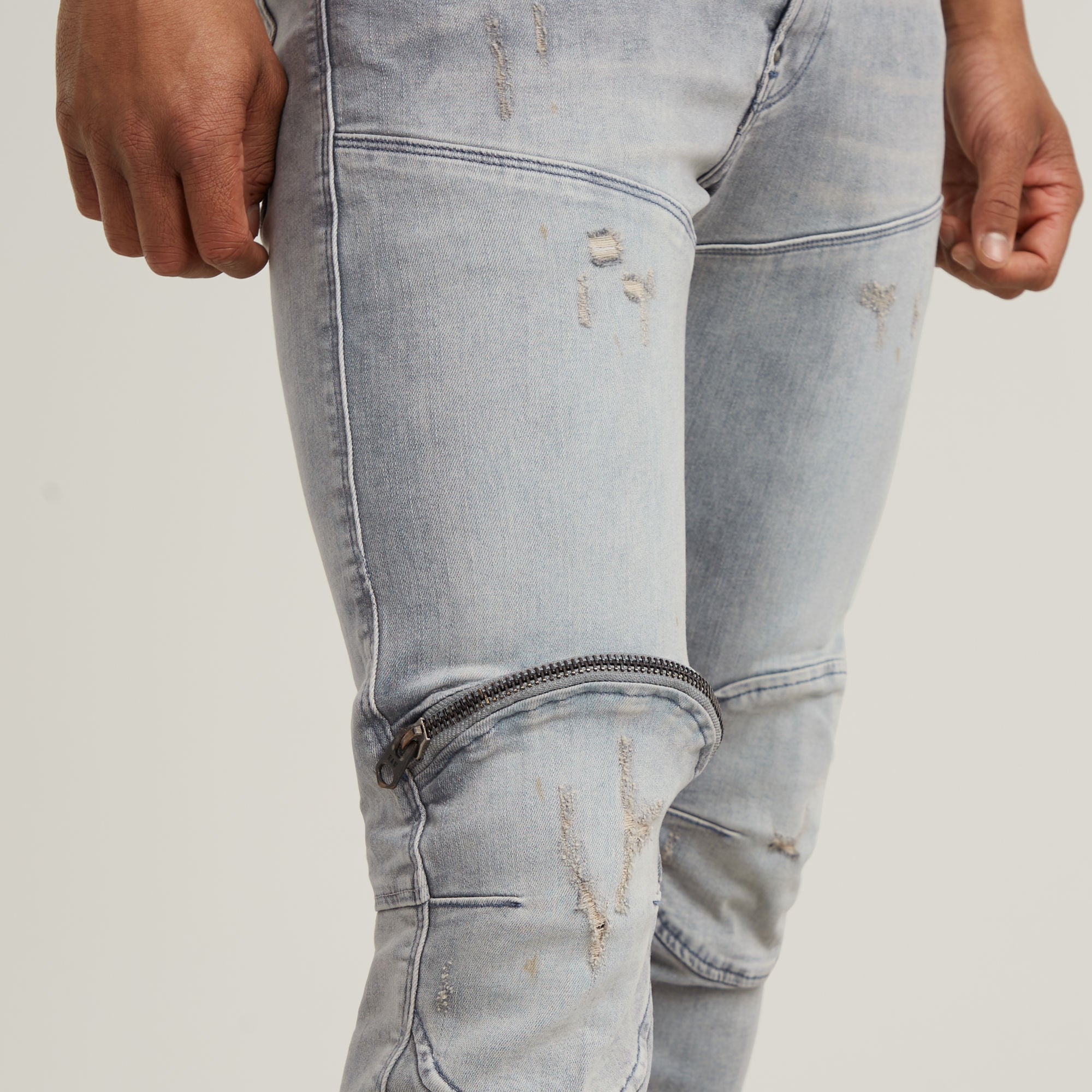 G-STAR 5620 3D ZIP KNEE SKINNY JEANS/VINTAGE OREON GREY DESTROYED