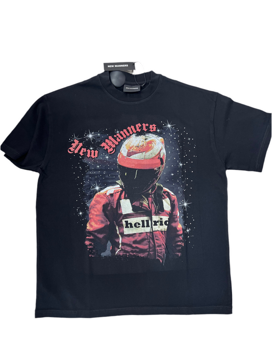 NEW MANNERS HELL RIDER TEE RHINESTONE BLACK/RED