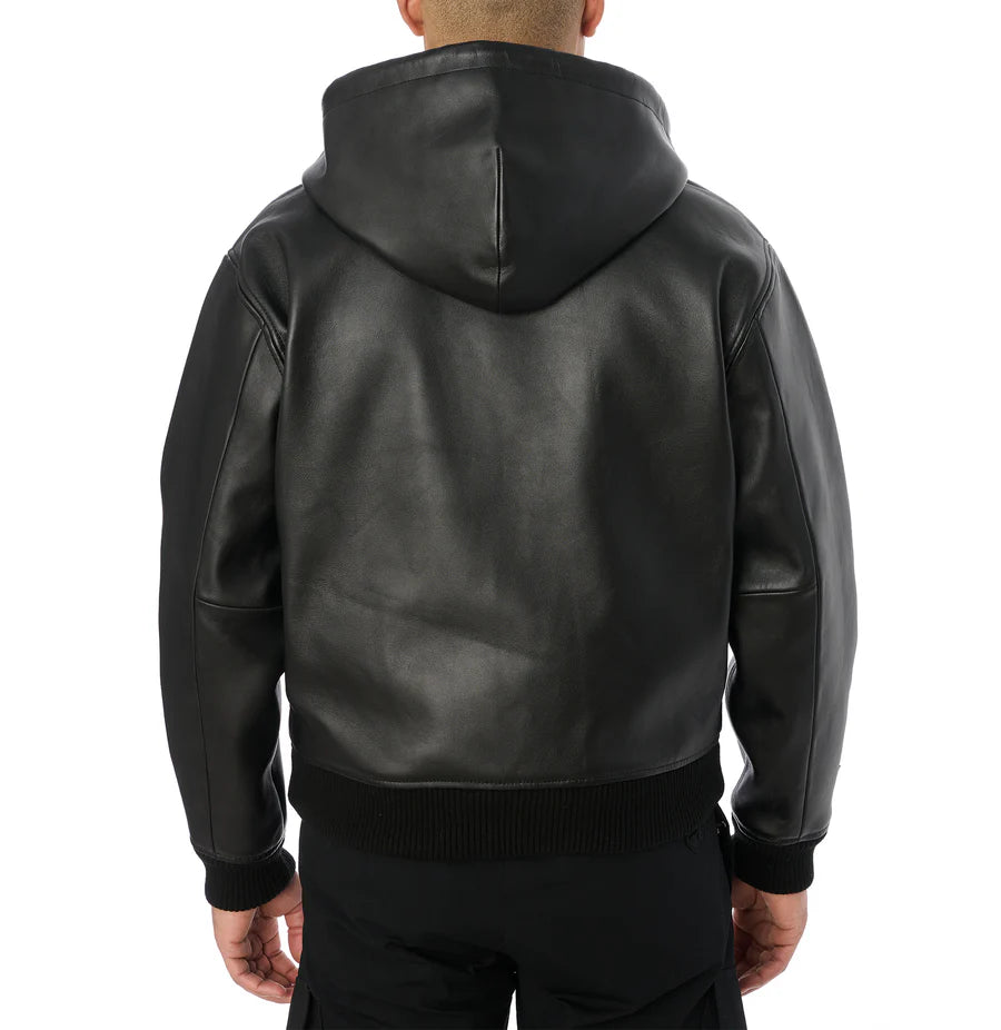 AVIREX SCRIPT NAPPA LEATHER HOODIE