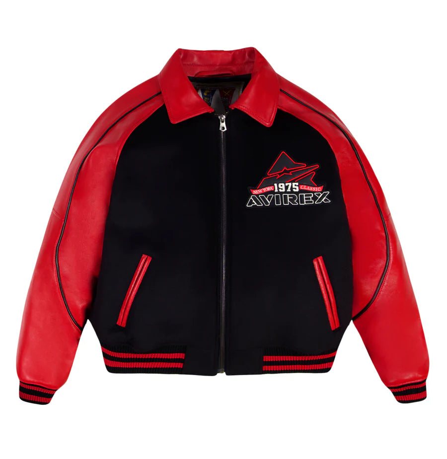 AVIREX CLASSIC WOOL LEATHER VARSITY JACKET-BLACK AVF251O31