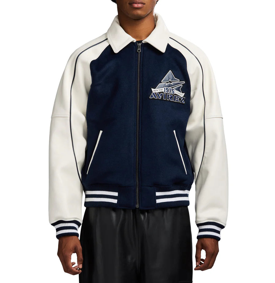 AVIREX CLASSIC WOOL LEATHER VARSITY JACKET-NAVY AVF251O31