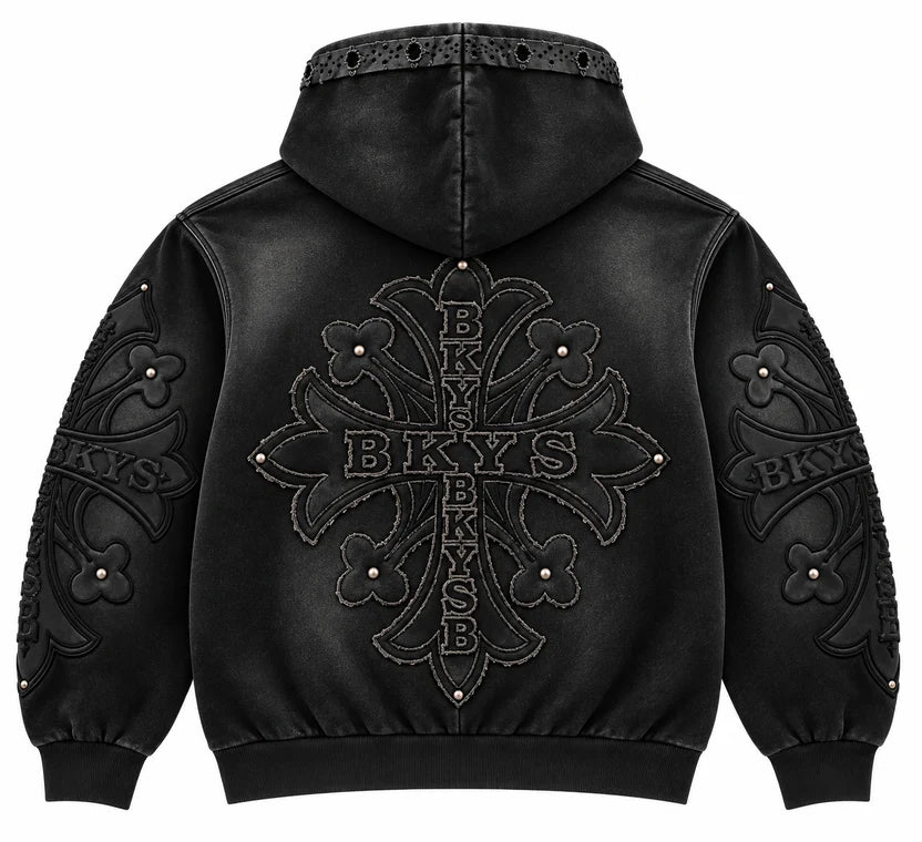 BKYS Cross F.Terry Zip-Up Hoodie - Black