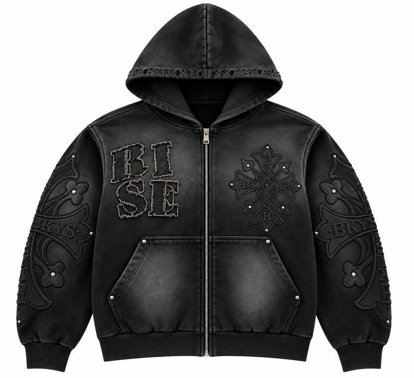 BKYS Cross F.Terry Zip-Up Hoodie - Black