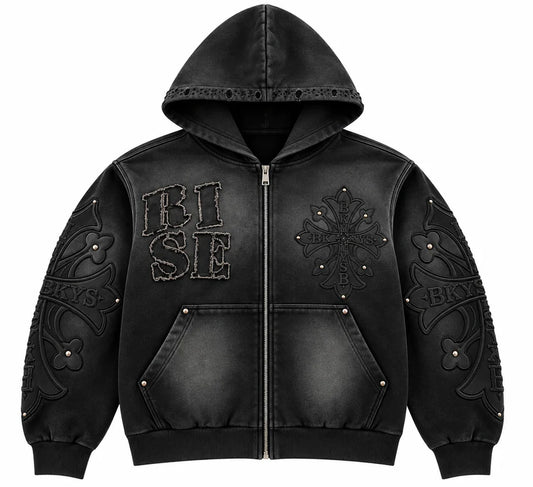 BKYS Cross F.Terry Zip-Up Hoodie - Black