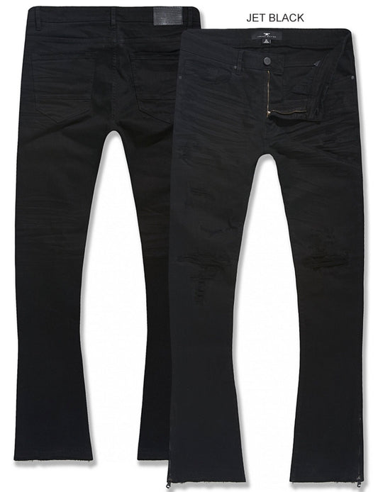 JORDAN CRAIG STACKED JEANS 'SHREDS ON KNEE AND ZIP JSF1260-JET BLACK