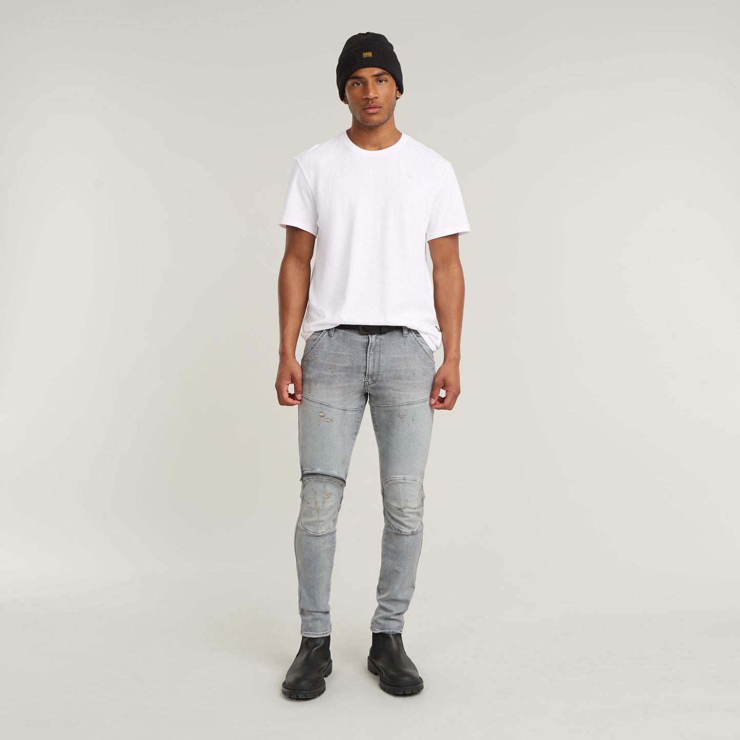 G-STAR 5620 3D ZIP KNEE SKINNY JEANS/VINTAGE OREON GREY DESTROYED