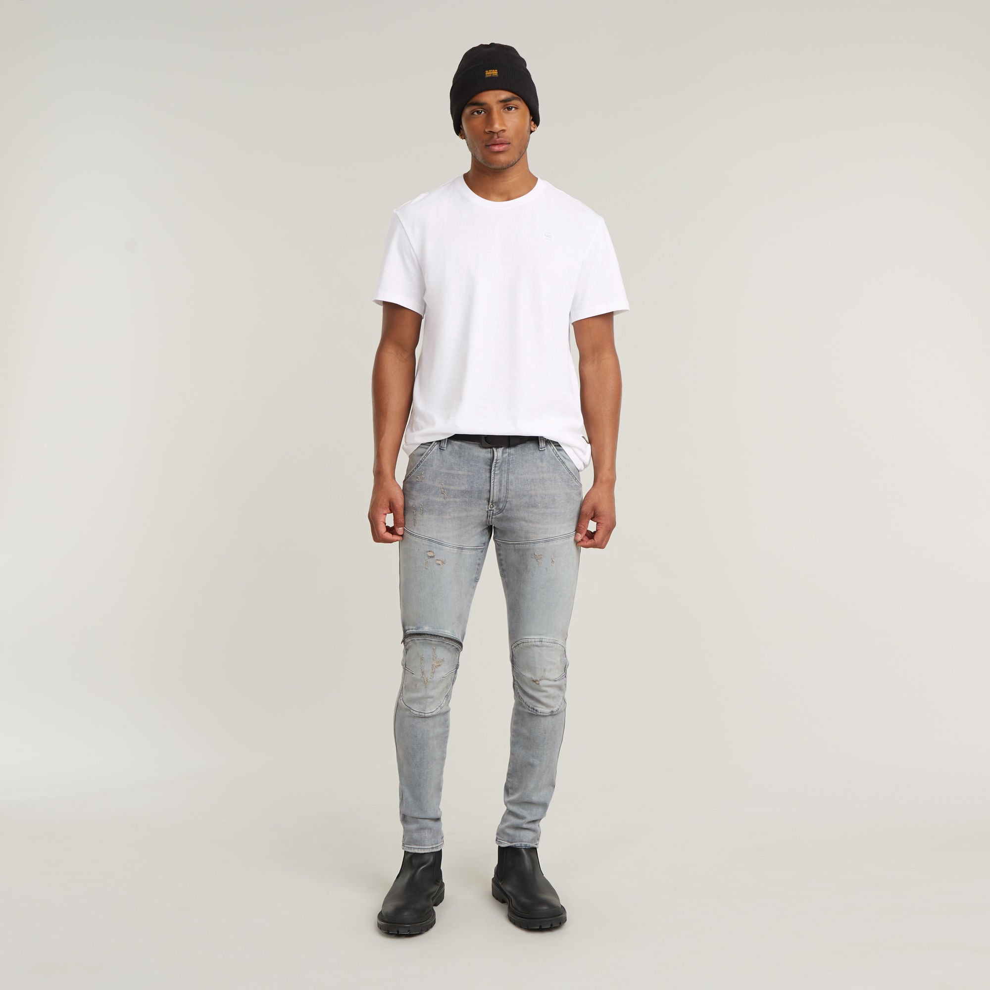 G-STAR 5620 3D ZIP KNEE SKINNY JEANS/VINTAGE OREON GREY DESTROYED