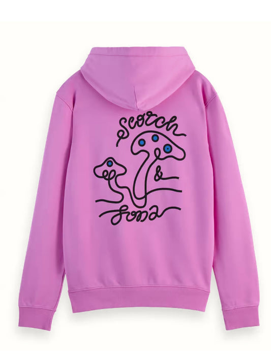 SCOTCH & SODA MUSHROOM ARTWORK HOODIE-IRIS PINK